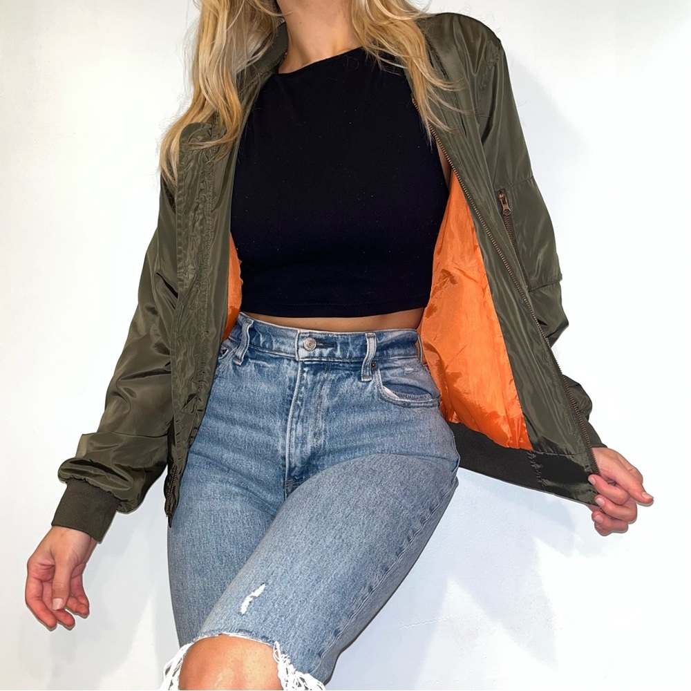 Green bomber jacket orange lined